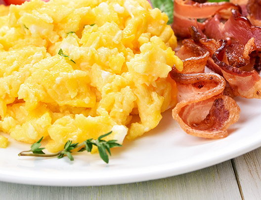 scrambled eggs and bacons