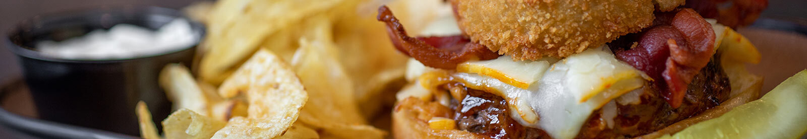 Burger with potato chips