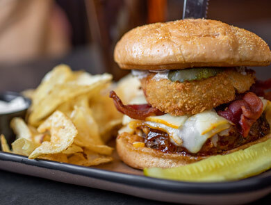 burger and potato chips