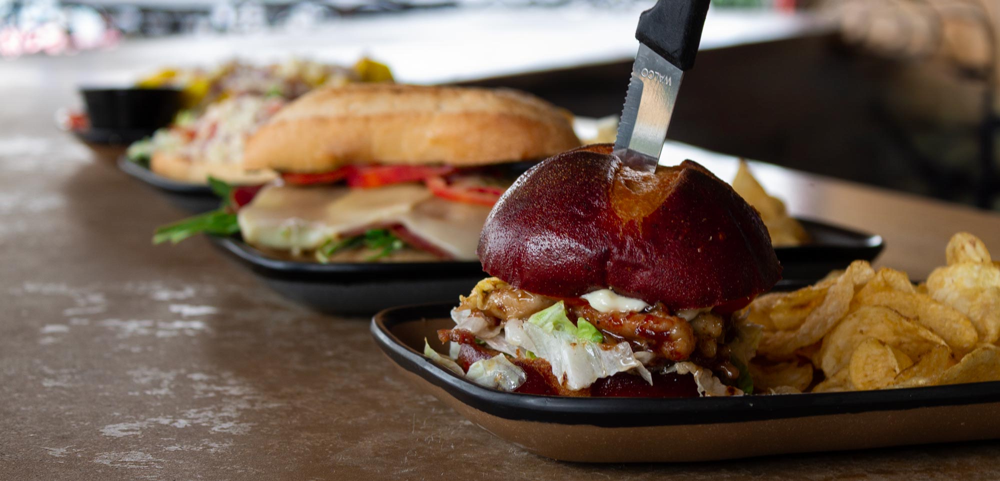 Burger with potato chips